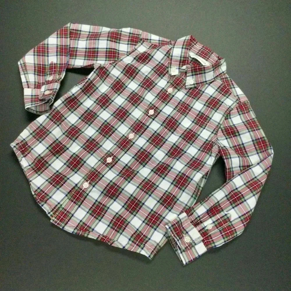 Boys Janie and Jack Shirt, Size 4, Red and White Plaid Long‎ sleeve
